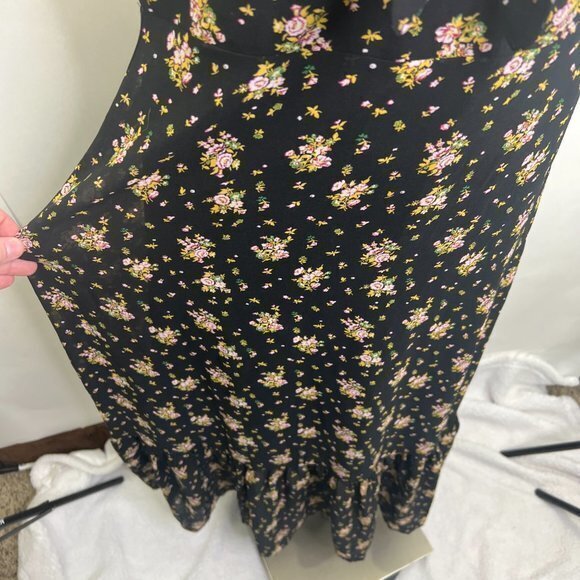 WAYF Floral‎ Dress M Massa Tie Knot Midi Black Pink 90s Retro Y2K Cottagecore - Picture 5 of 10